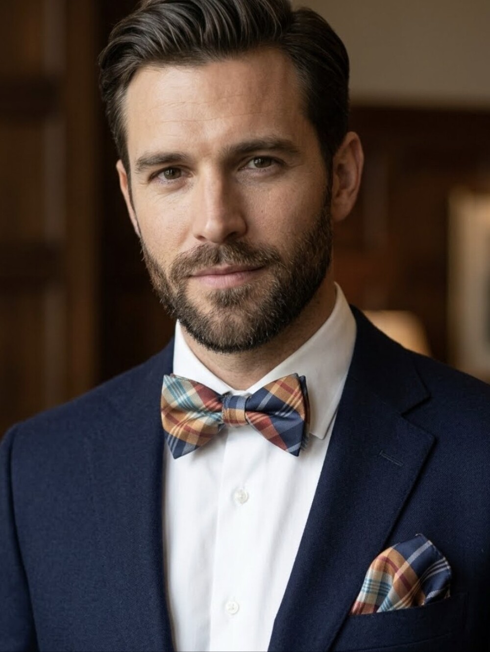 Plaid Bow Tie with Pocket Square